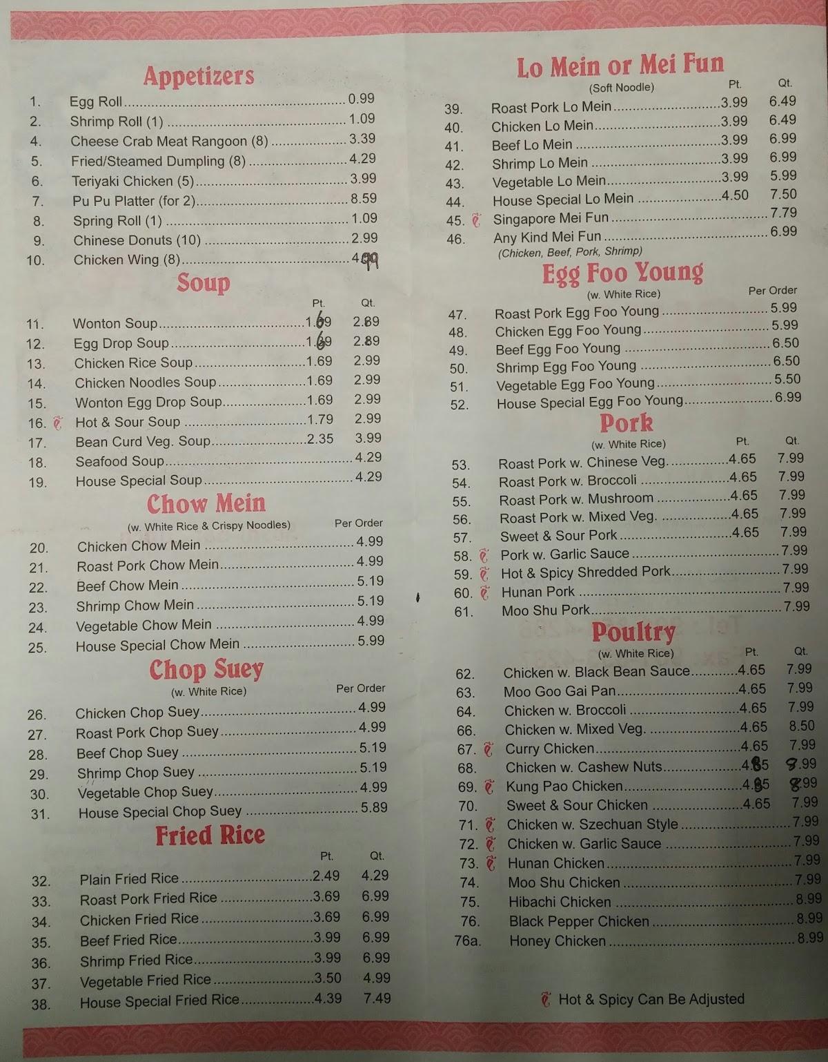 Menu at Ichiban Buffet restaurant, Collierville