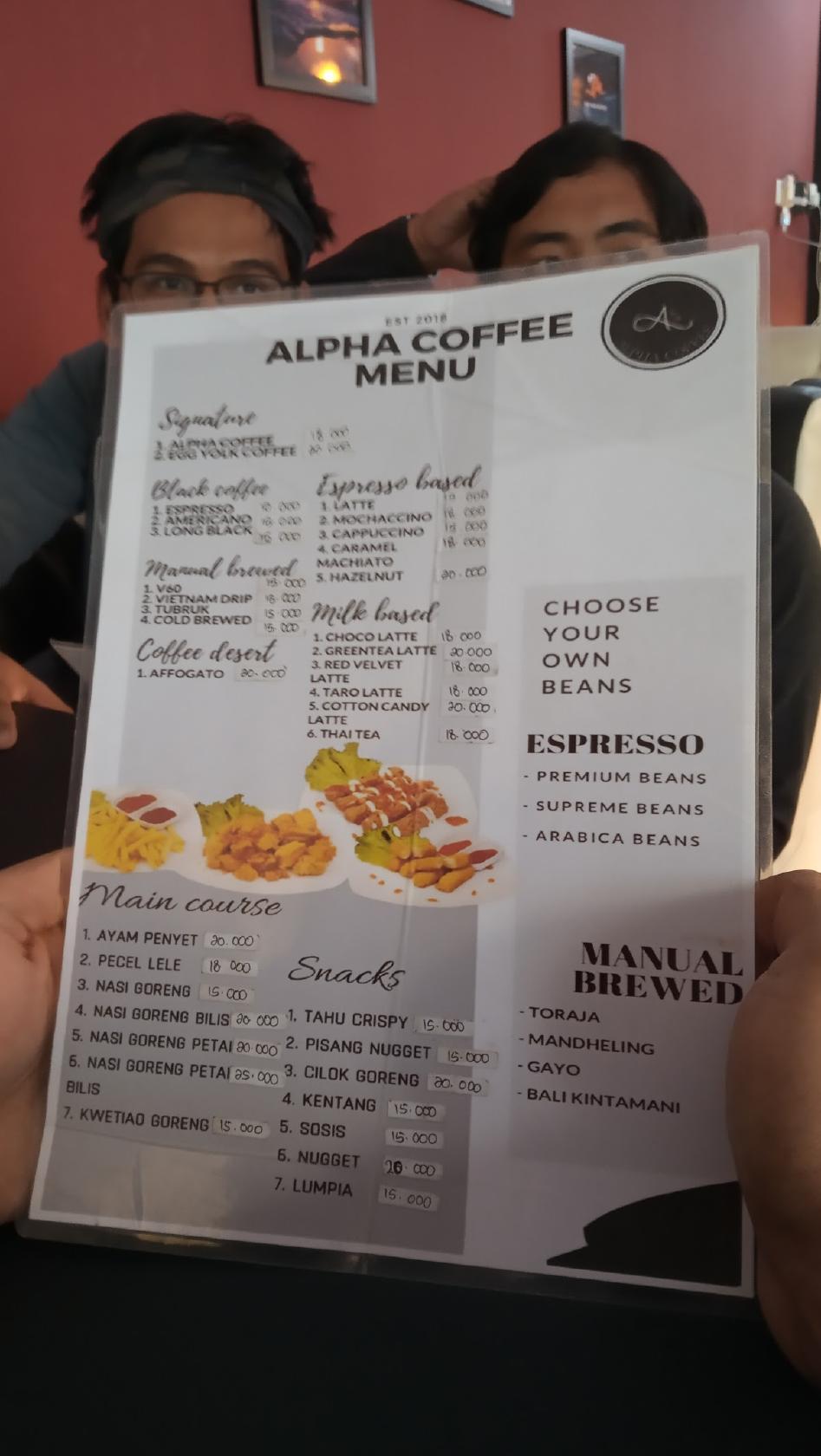 Menu at Alpha coffee cafe, Batam