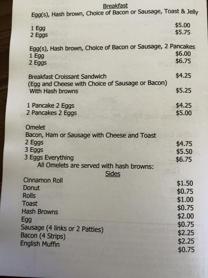 Menu at Cafe at Tama Livestock Auction Co., Tama