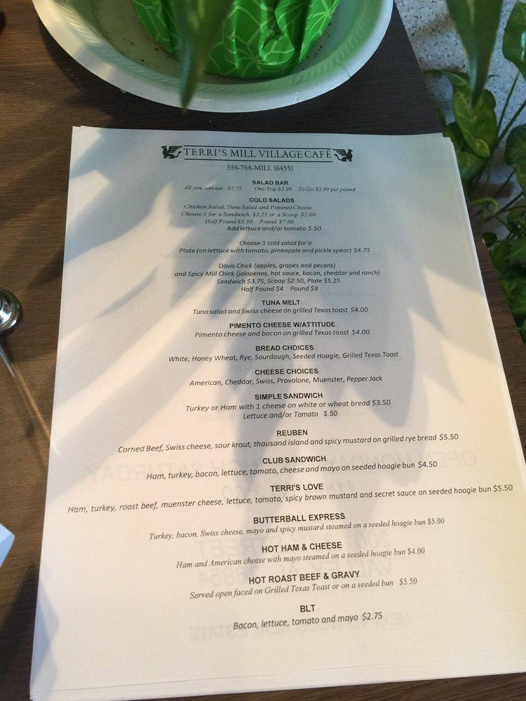 Menu at Terri's Mill Village Cafe, Valley