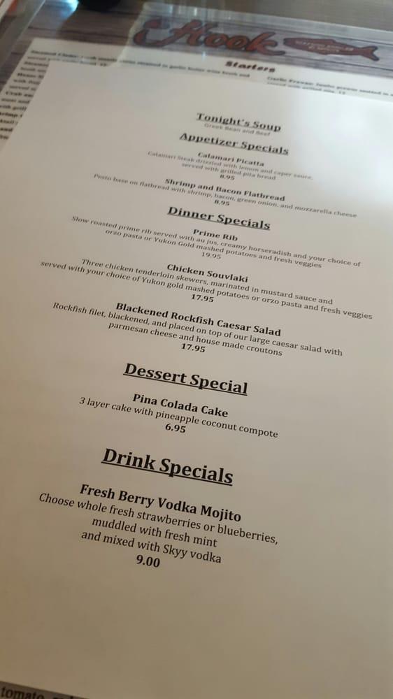 Menu at The Hook Seafood Broiler restaurant, Edmonds