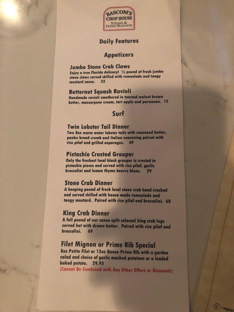 Menu at Chop House steakhouse, Clearwater, Ulmerton Rd