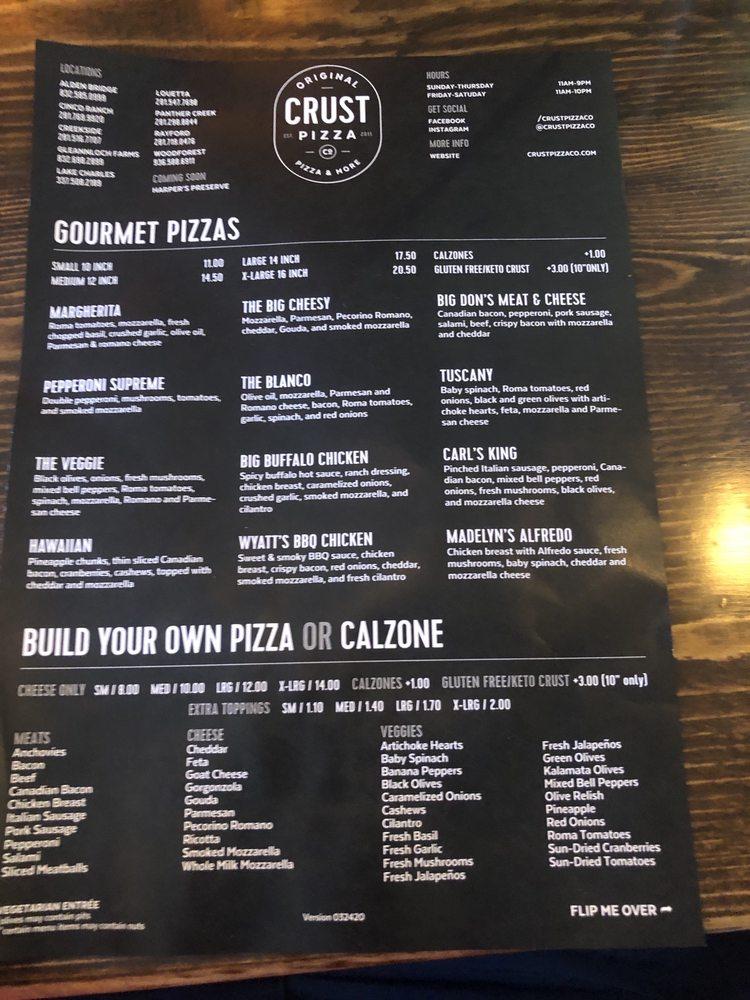 Menu at Crust Pizza Co. Louetta pizzeria, Houston, Louetta Rd