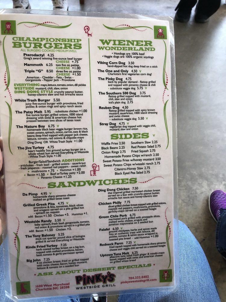 Menu at Pinky's Westside Grill pub & bar, Charlotte, W Morehead St