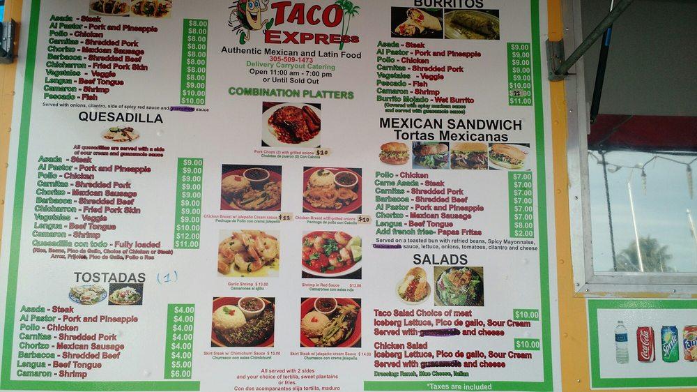 Menu at Taco Express restaurant, Stock Island, Corner of Cross St. And