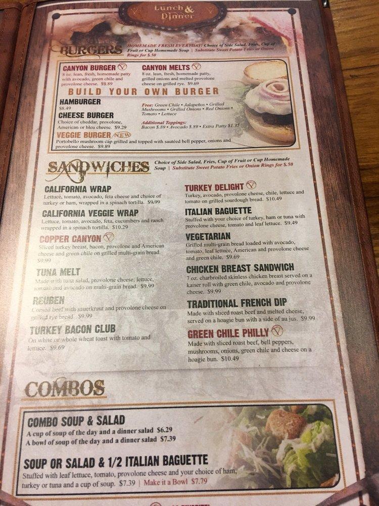 Menu at Copper Canyon Cafe, Albuquerque