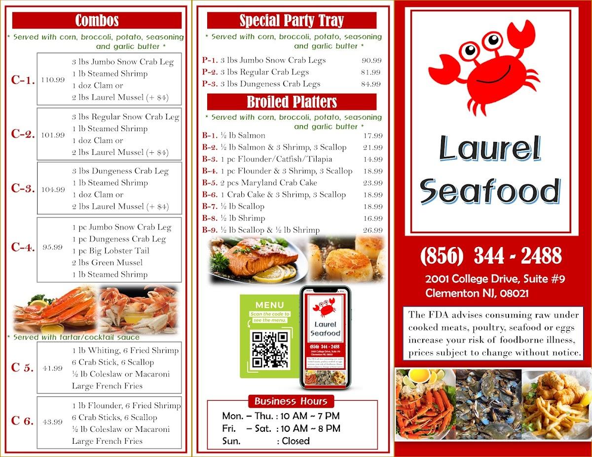 Menu at Laurel Seafood restaurant, Clementon