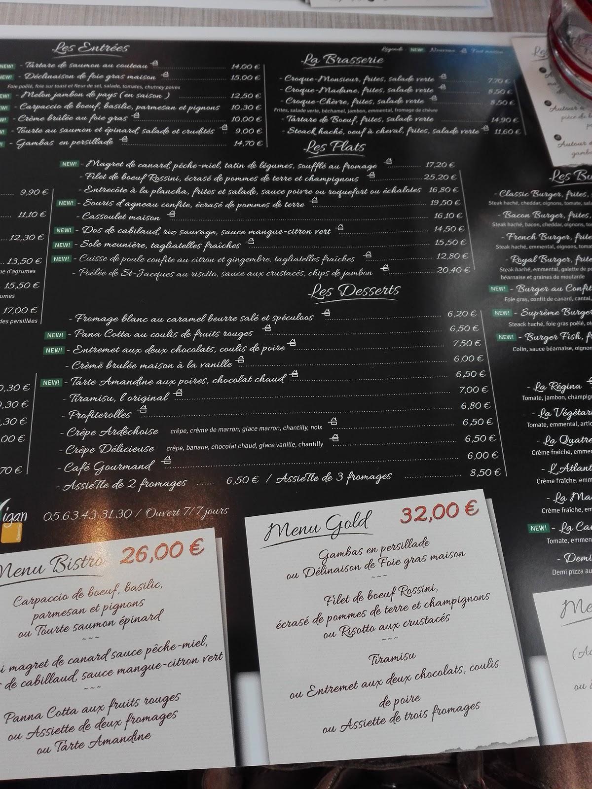 Menu au Le Vigan Brasserie restaurant, Albi