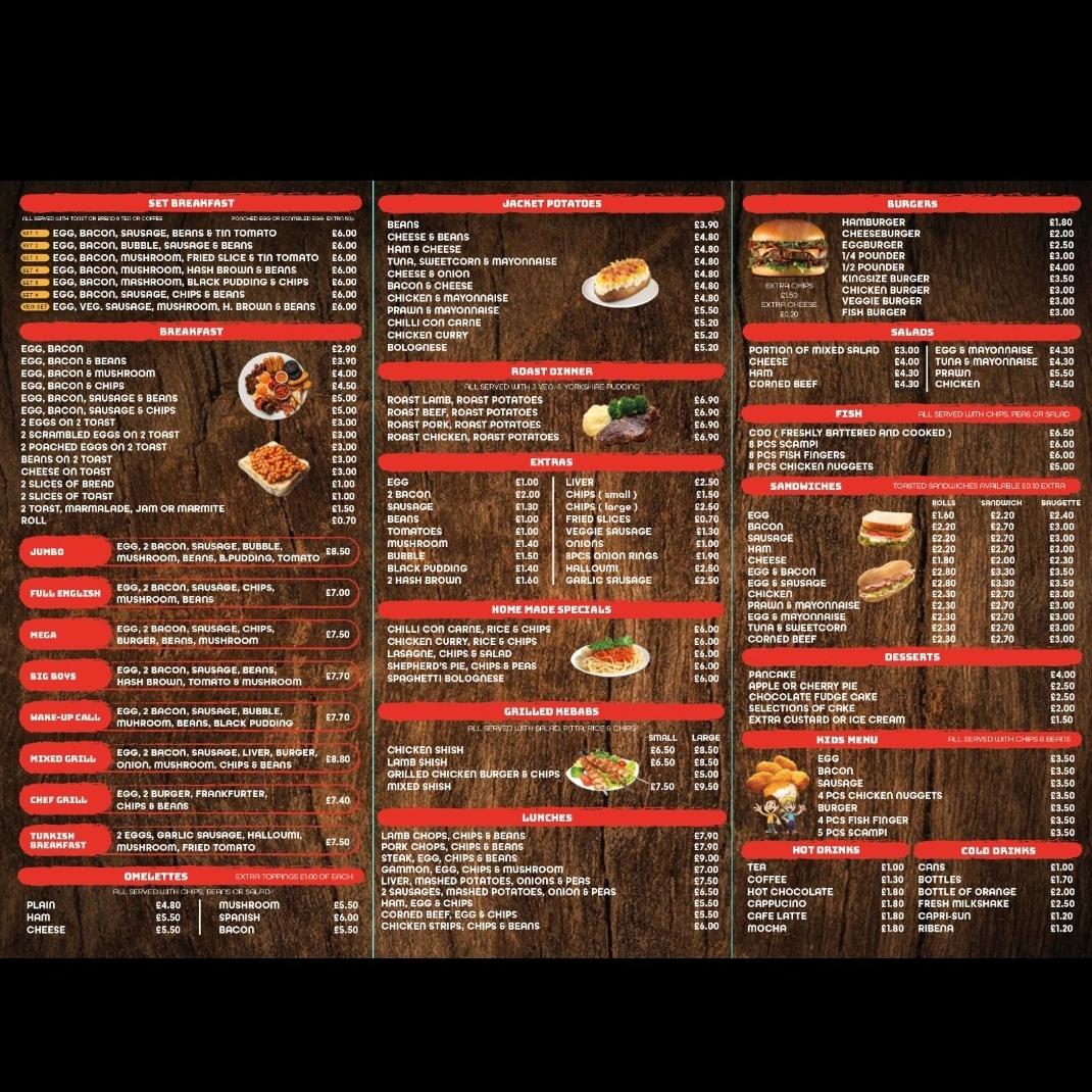 Menu at Thames Cafe, London, 1-2 Lime Row