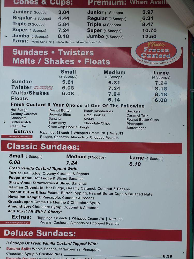 Menu at Classic Frozen Custard, Des Moines