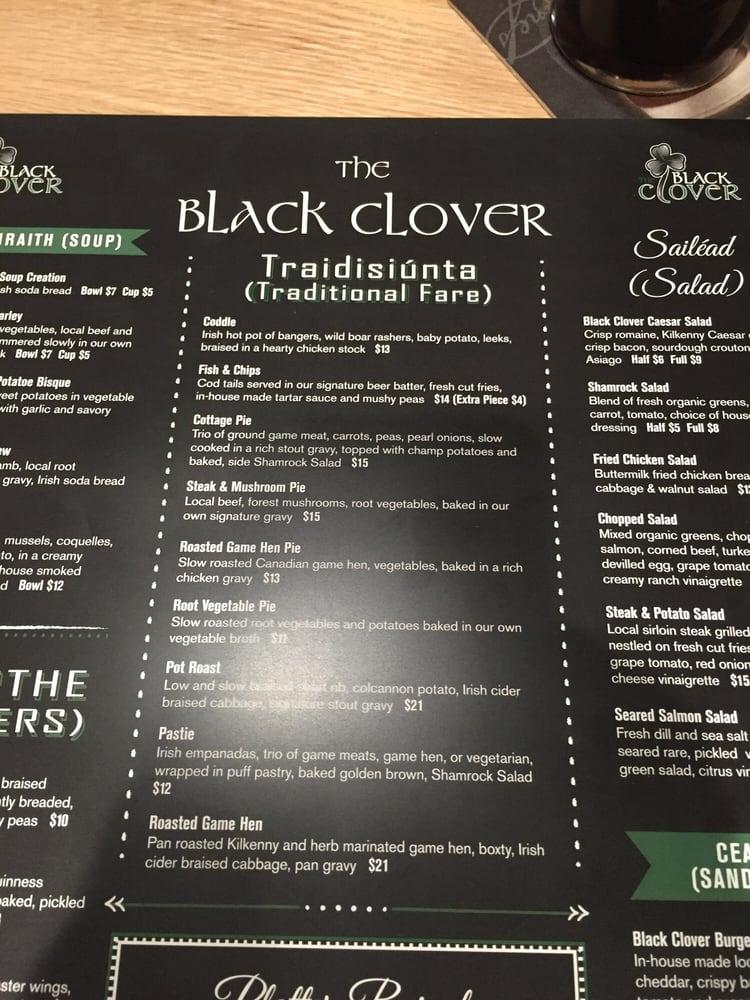 Menu at The Black Clover pub & bar, Prince 5 Ave