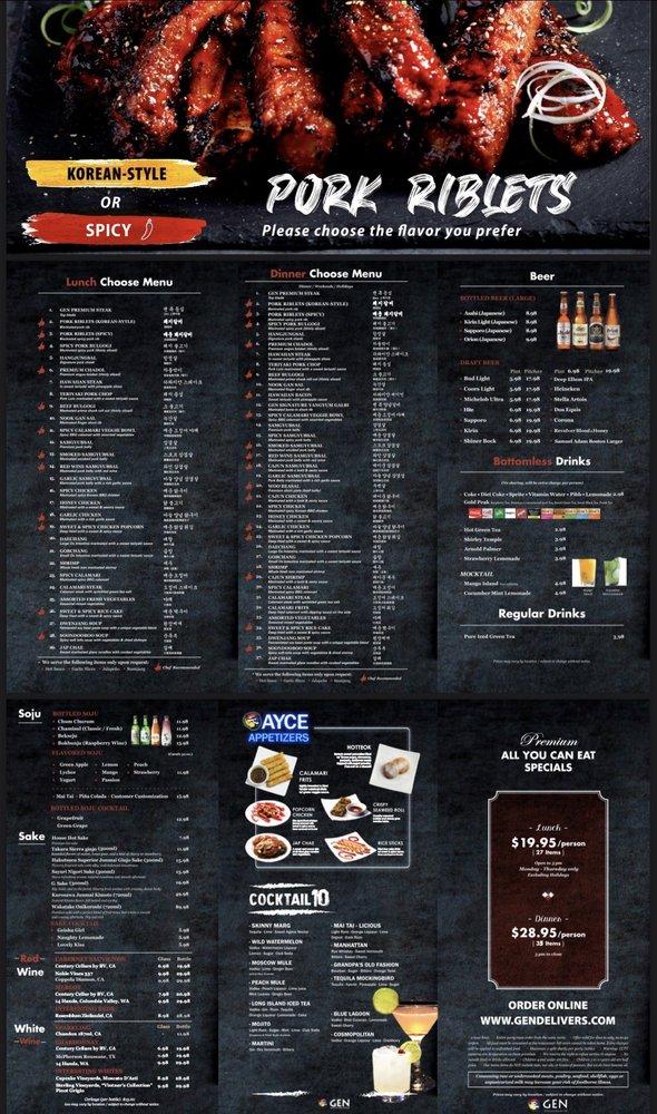 Menu at Gen Korean BBQ House, Carrollton