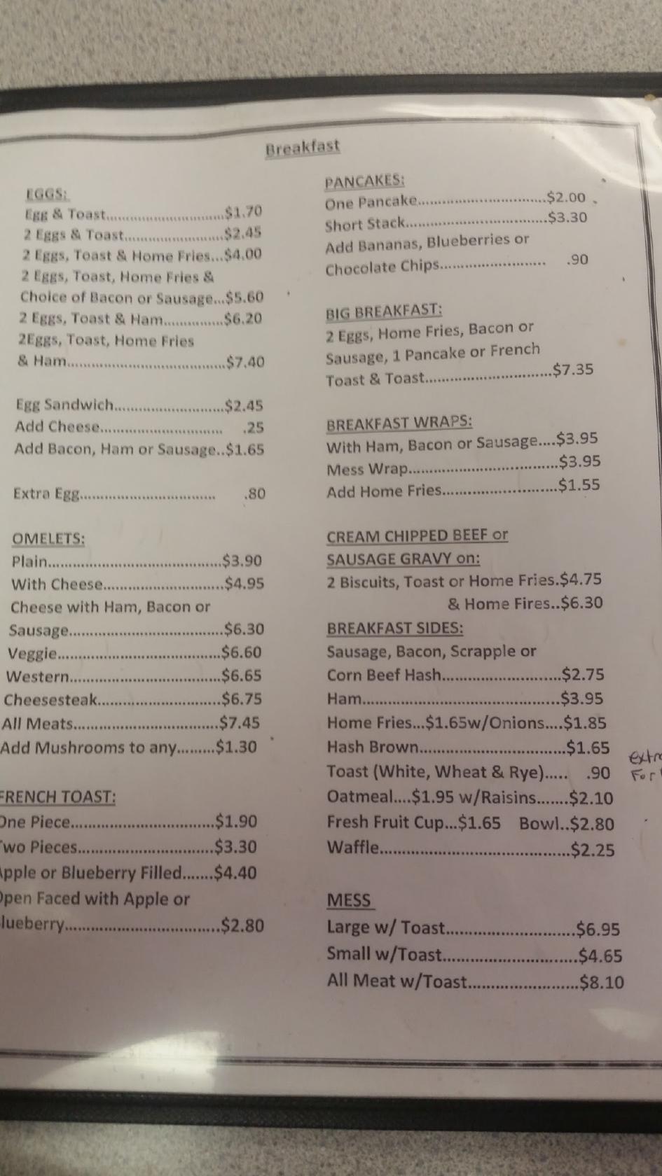 Menu at The Sticky Bun Cafe, Yeagertown, 310 S Main St G