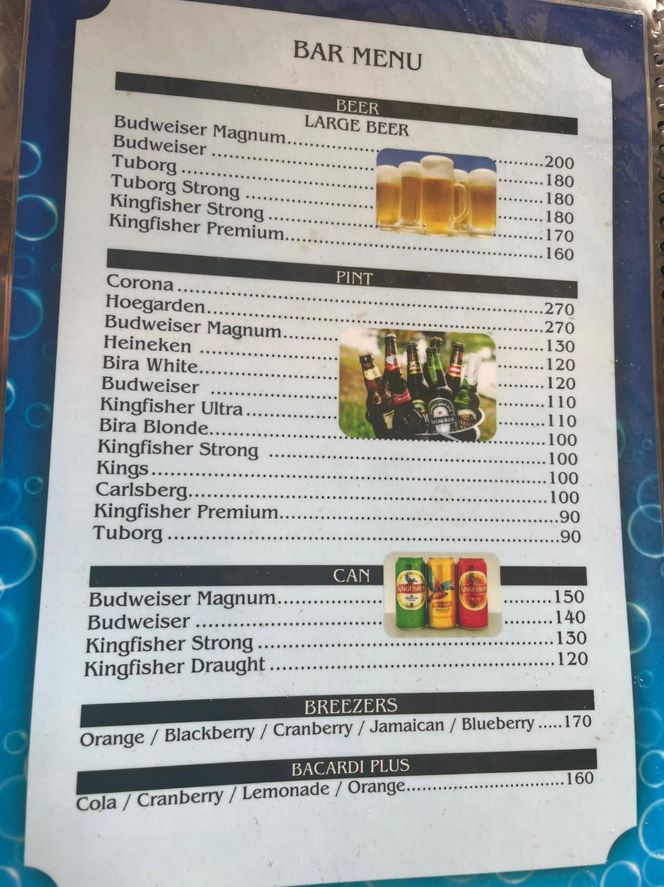 Sea Turtle Beach Cafe, Baga menu
