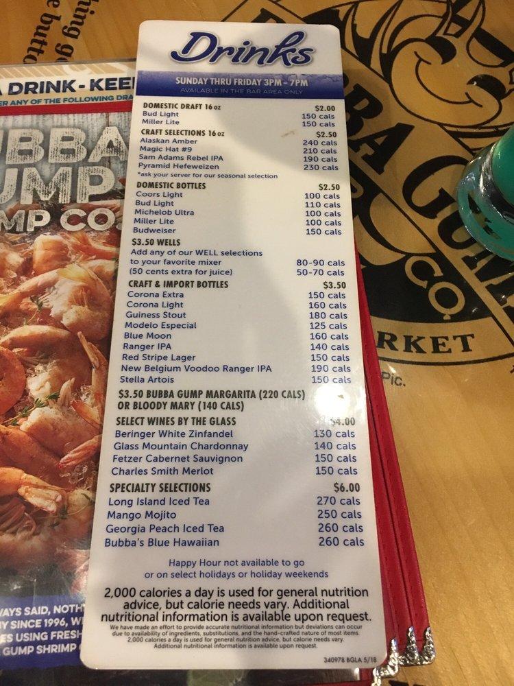 Menu at Bubba Gump Shrimp Co. restaurant, Laughlin