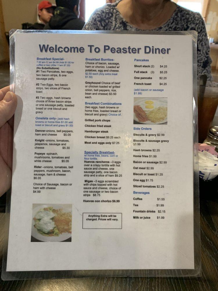 Menu at Peaster Diner restaurant, Weatherford