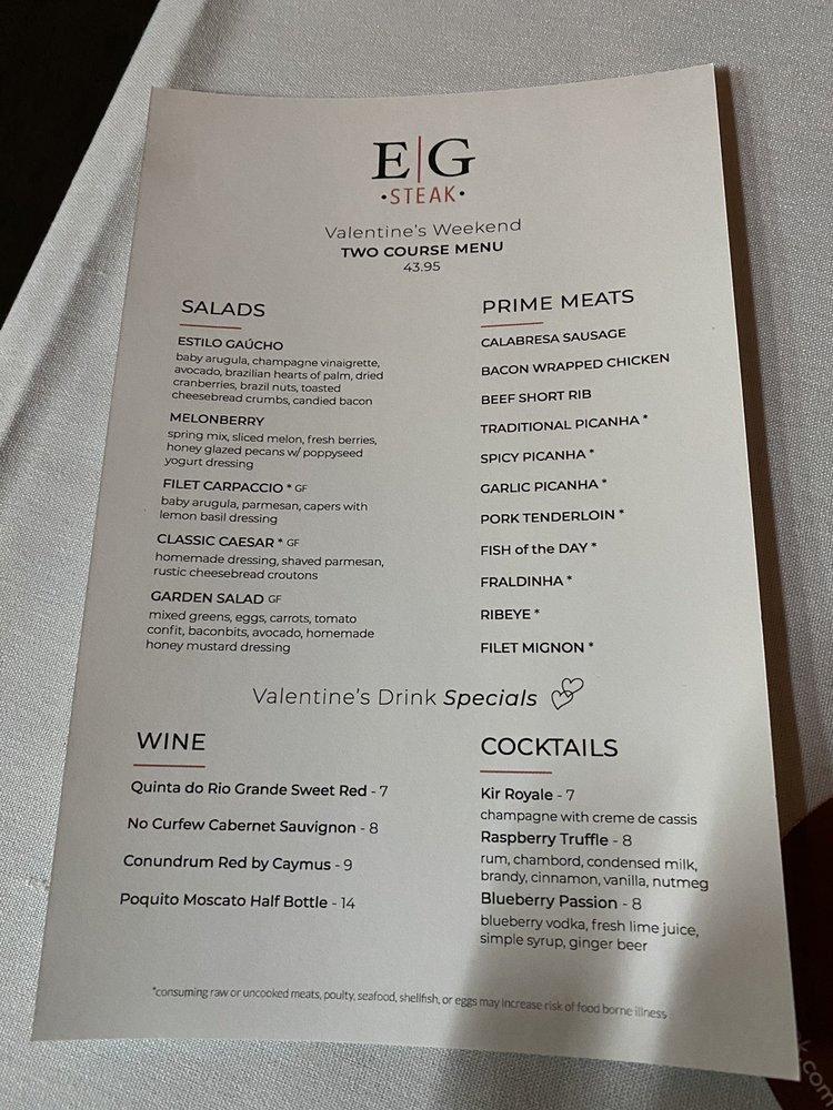 Menu at EG Steak steakhouse, Frisco, TX121
