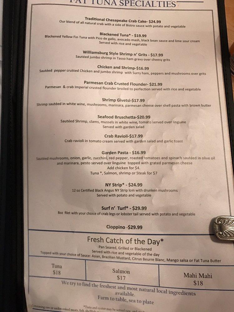 Menu at Fat Tuna Grill & Oyster House restaurant, Williamsburg