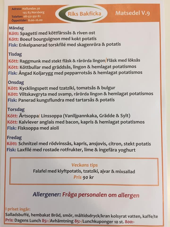 Menu At RiksBakficka Restaurant Botkyrka