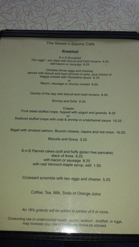 Menu at Sweet & Savory Cafe, Eureka Springs