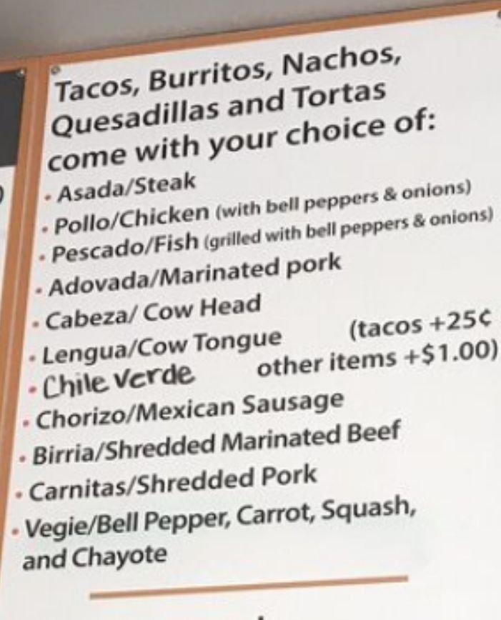 Menu at Tacos Don Roge restaurant, Carpinteria