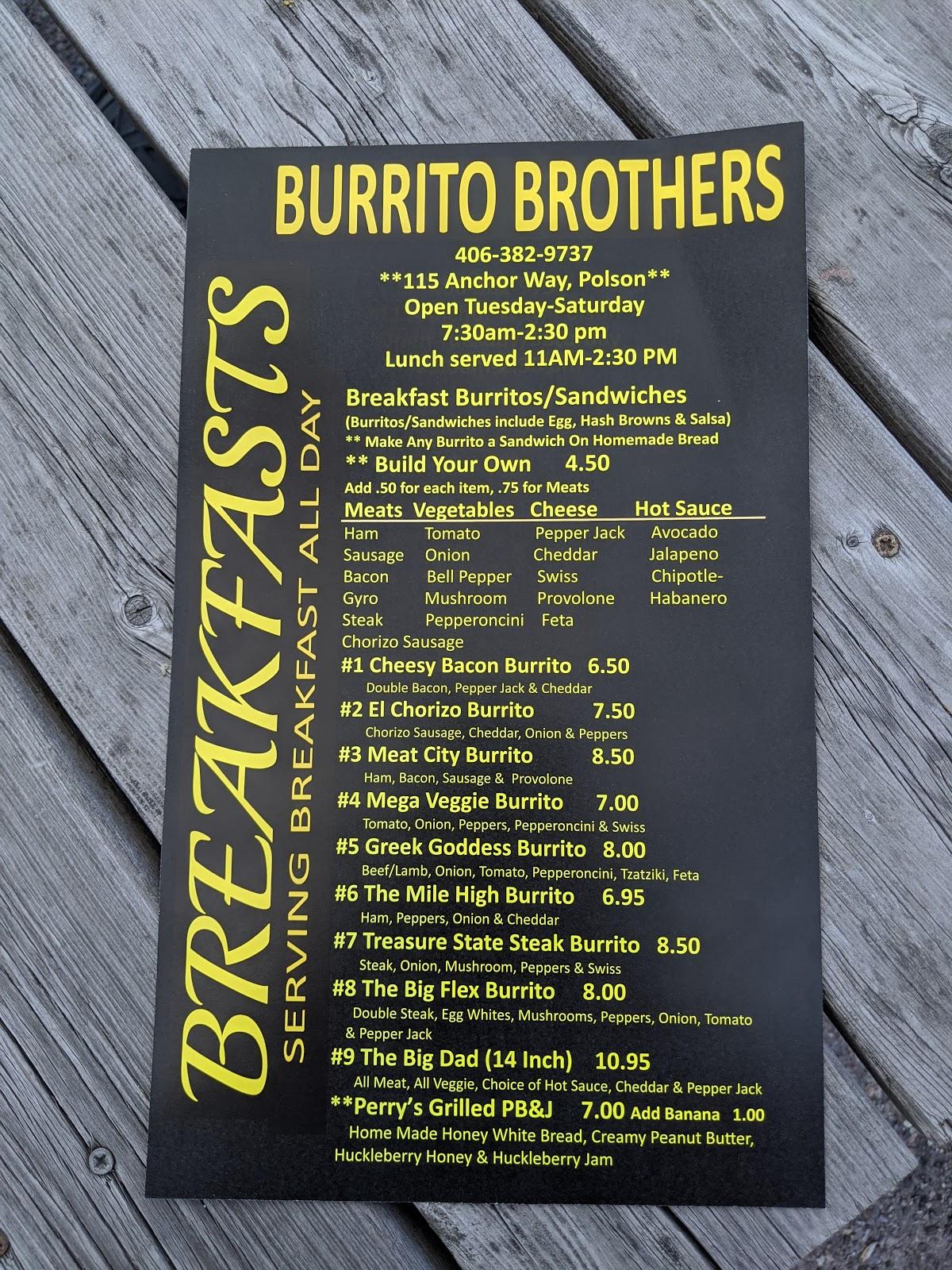 Menu at Burrito Brothers / Acai City restaurant, Polson