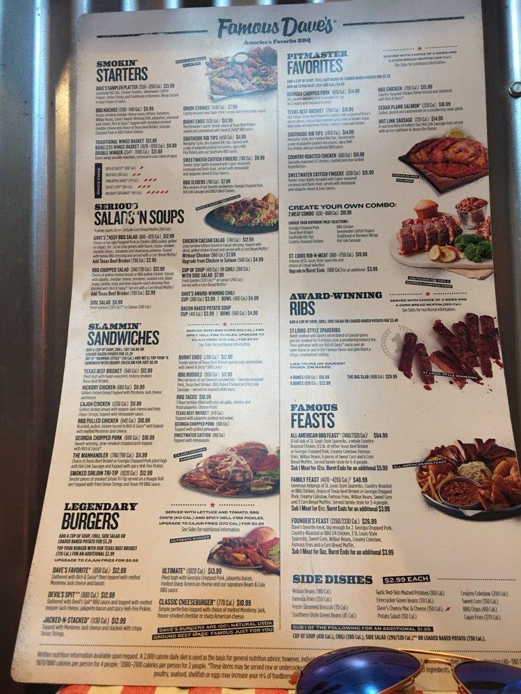 Menu at Famous Dave's Bar-B-Que, Rancho Cucamonga