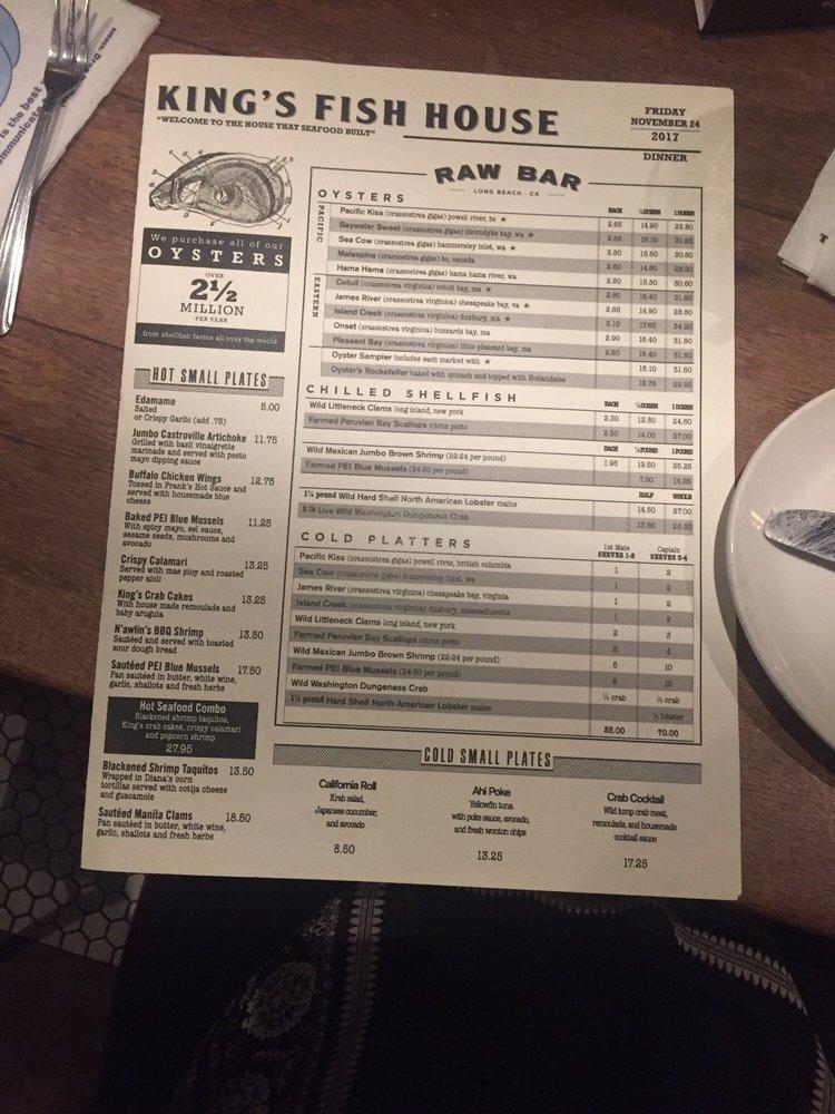 Menu At King's Fish House Restaurant, Long Beach