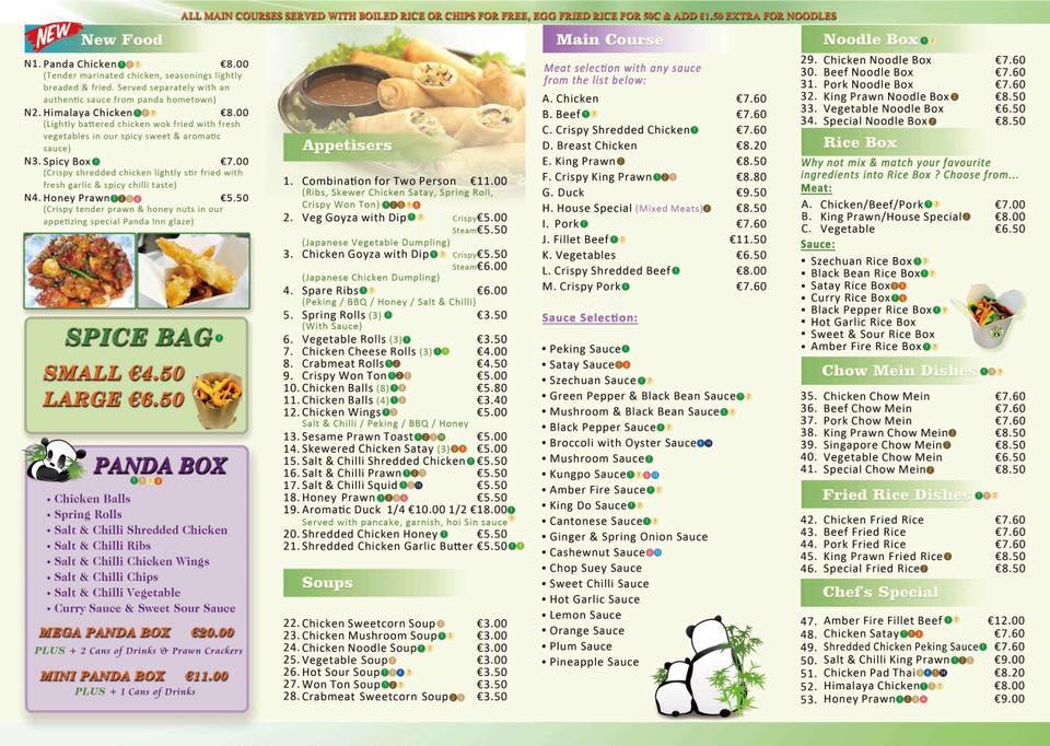 Menu at Panda Inn, Chinese and Thai takeaway, Rush restaurant, Rush