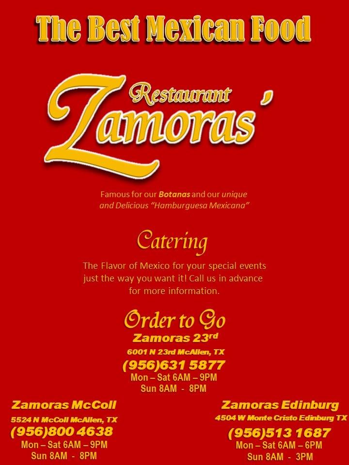 Menu at Zamoras' Restaurant, McAllen, N 23rd St