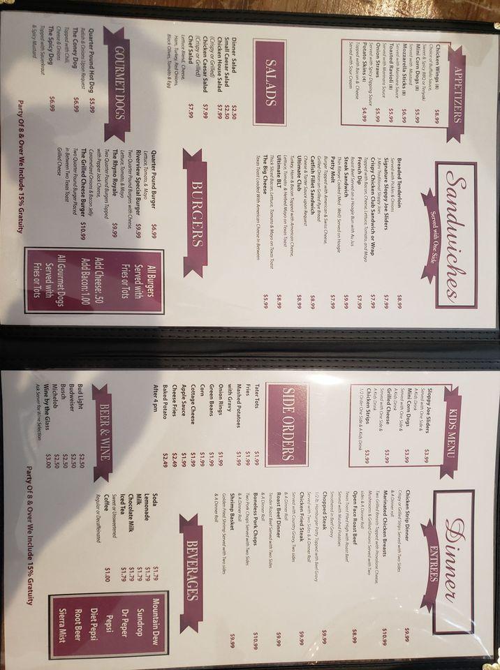 Menu at Riverside Restaurant, Clarksville