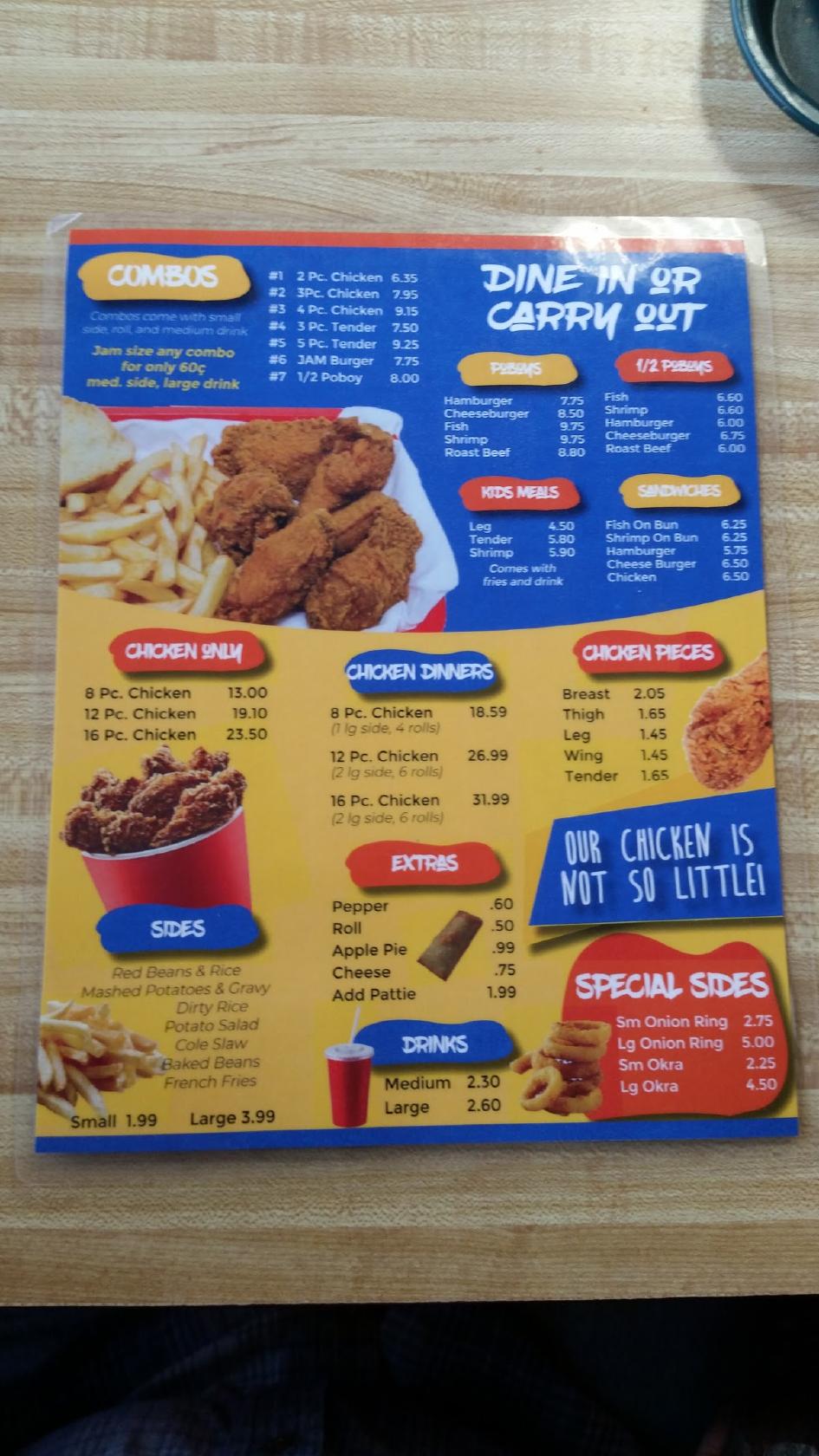 Menu at Jam Fried Chicken & Seafood restaurant, Kentwood, 727 Ave G