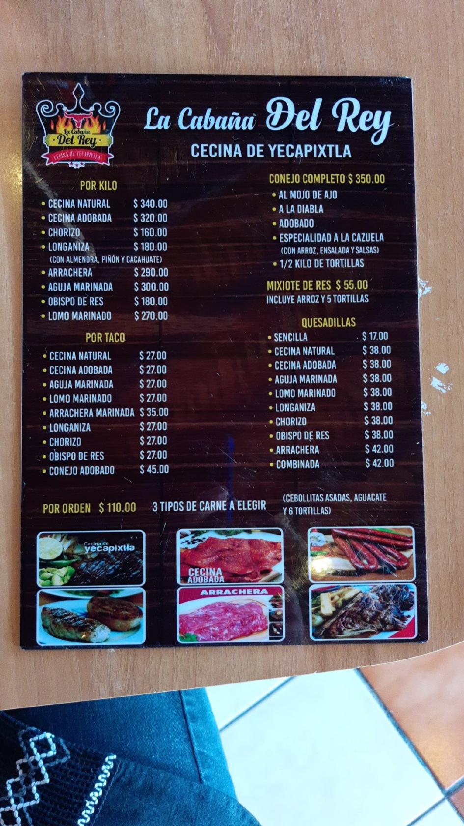 Carta Del Restaurante El Rey De Yecapixtla Cecina Morelia