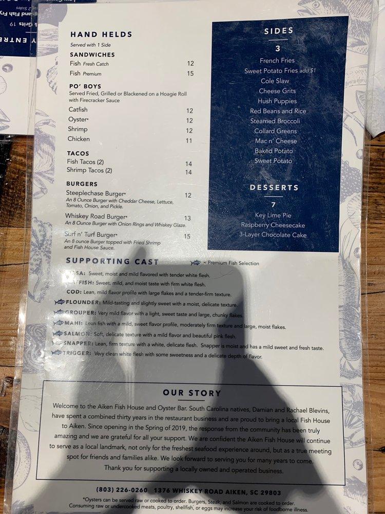 Menu at Aiken Fish House and Oyster Bar, Aiken