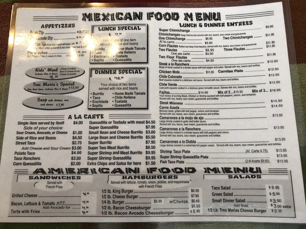 Menu at Las 3 Marias restaurant, Antioch