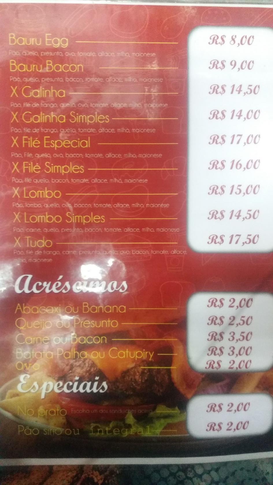 Lancheteria cardápio