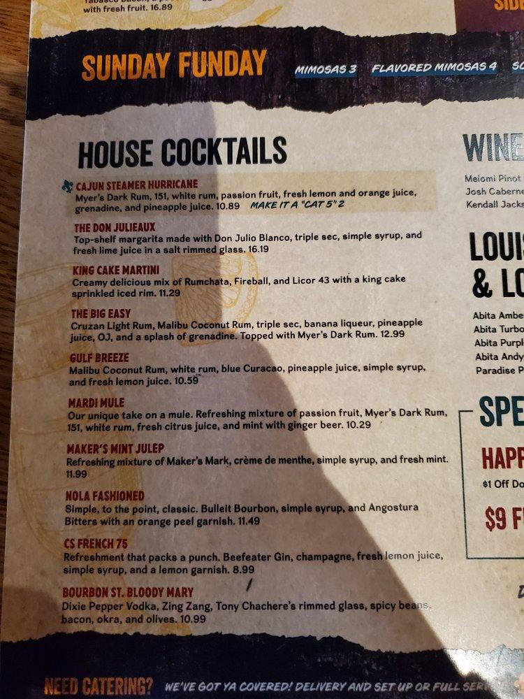 Menu at Cajun Steamer Bar & Grill, Murfreesboro