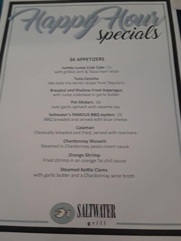 Menu at Saltwater Grill restaurant, Galveston