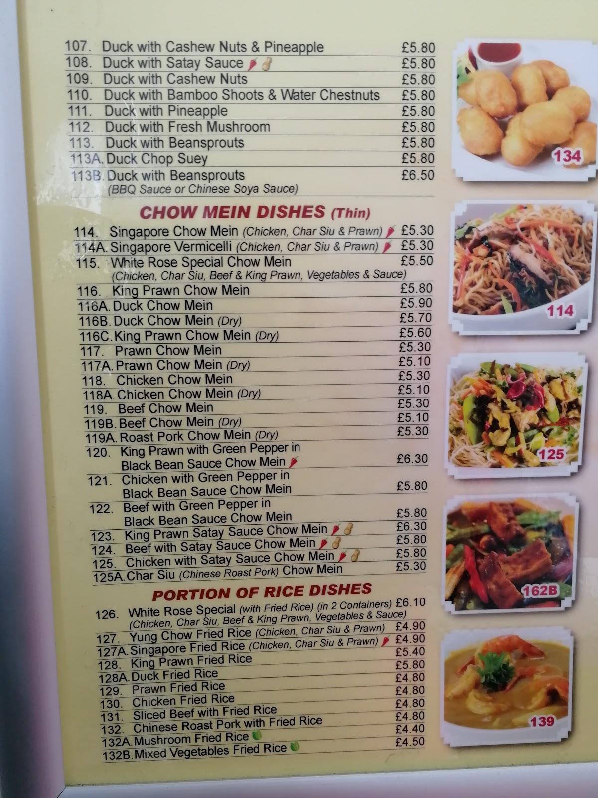 Menu at The White Rose fast food, Stourbridge