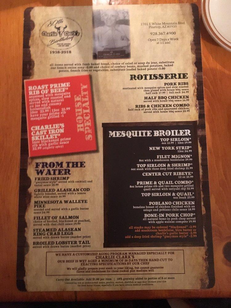 Carta de Charlie Clark's Steakhouse, E White Mountain
