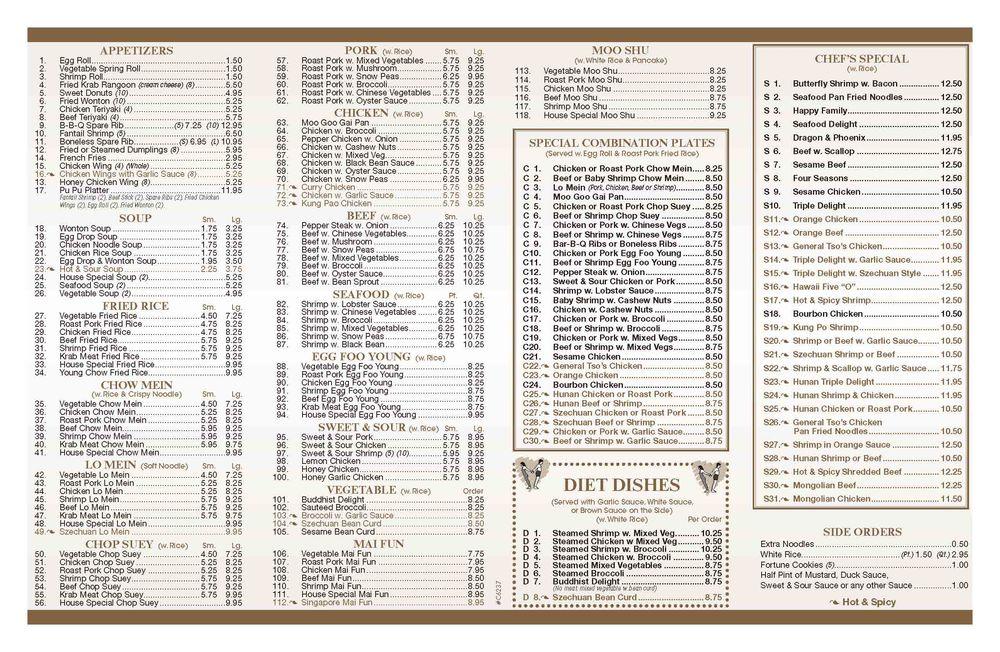 Menu at China Fusion restaurant, Fort Myers