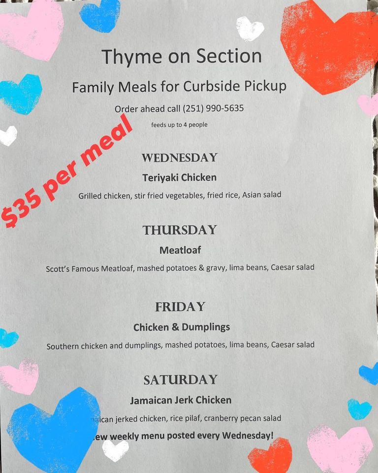 Menu at Thyme On Section restaurant, Fairhope, 33 N Section St