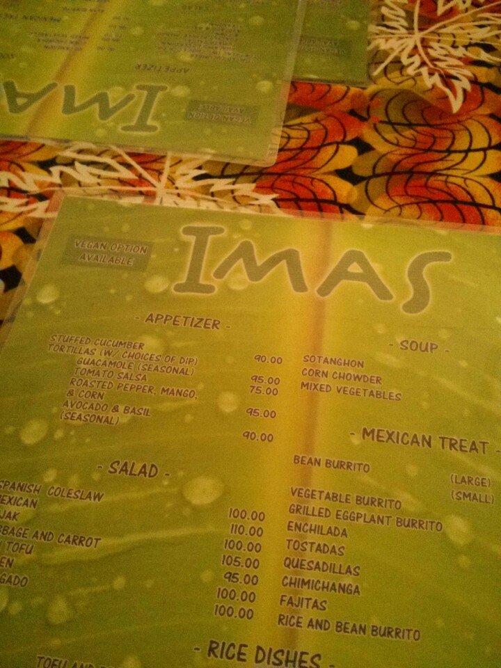 Menu at Ima's Gulay Bar, Puerto Princesa