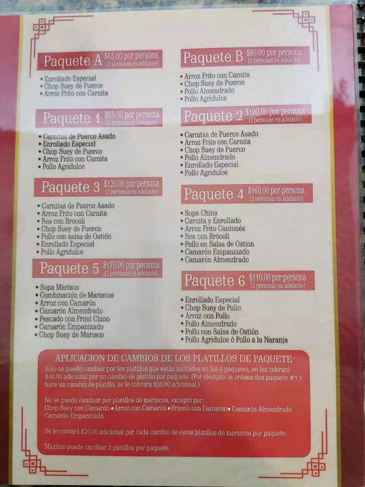 Carta de Restaurant Perla Oriental, Heroica Guaymas
