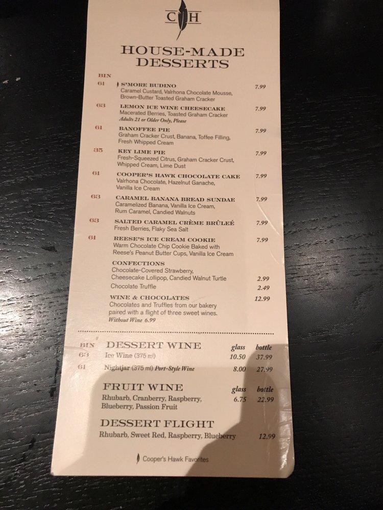 Menu at Cooper's Hawk Winery & Restaurant Springfield, Springfield