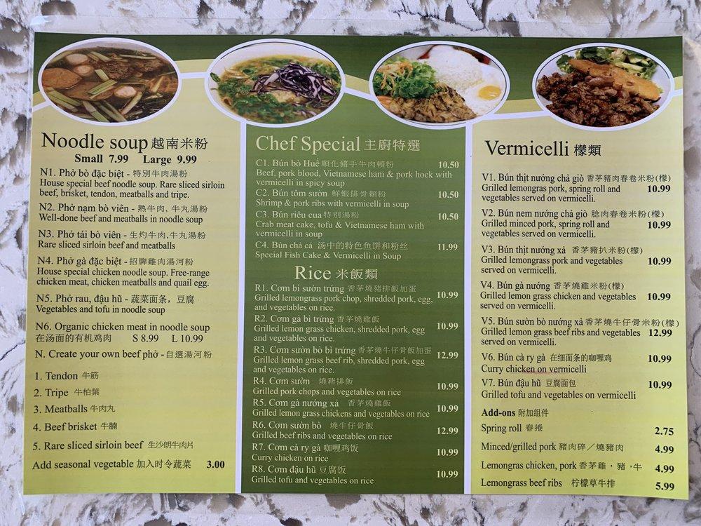 Pho 2025 han menu