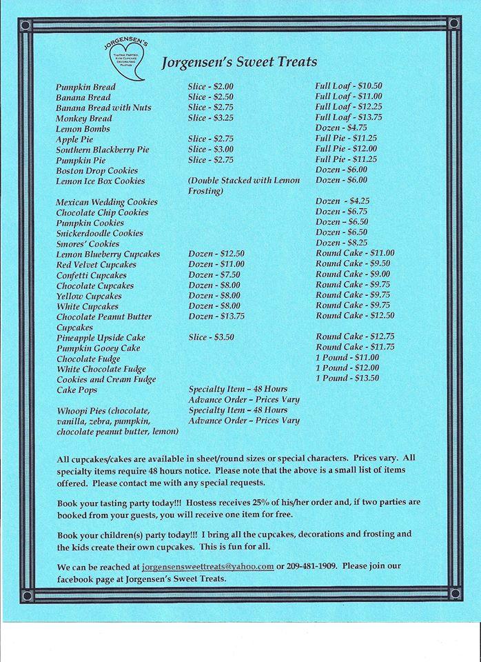 Menu at Sweet Treats restaurant, Mountain House