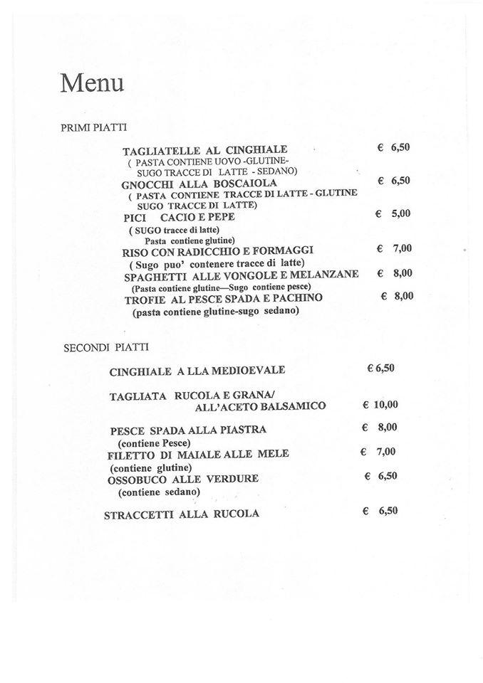 Menu di Albergo Ristorante Pizzeria "La Ripa" 