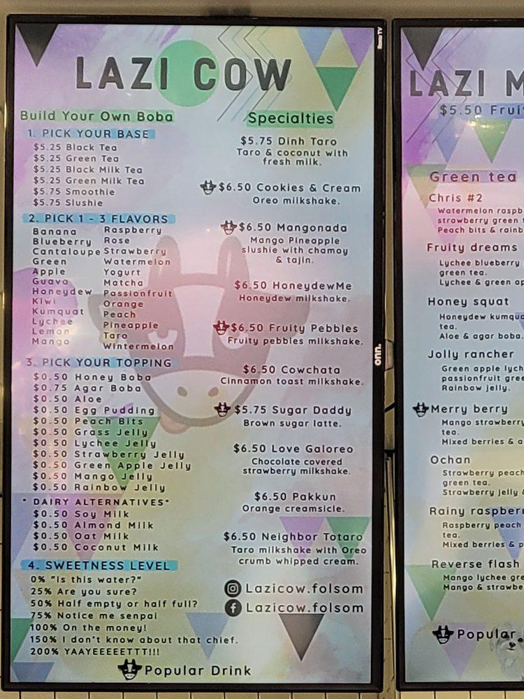 Menu at Lazi Cow desserts, Folsom