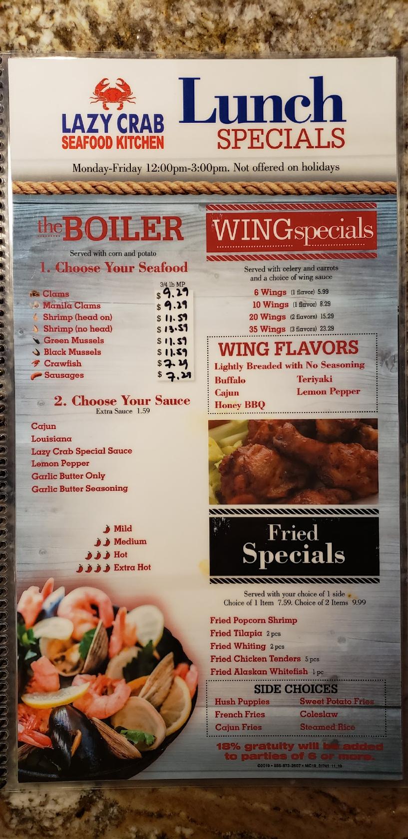 Menu at Lazy Crab, Next to Applebee's on Tara Blvd restaurant, Jonesboro